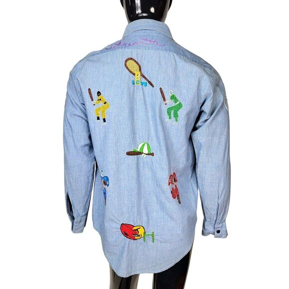 VTG 60s 70s Buckhide CR Anthony Dagger Collar Hand Embroidered Button-Down Shirt - Picture 1 of 12
